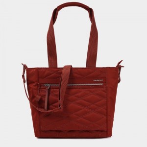 Red Brown Women's Hedgren Zoe Medium Rfid Tote Bags | ZEG8014KM