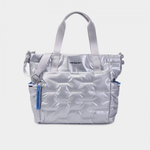 Silver Blue Women's Hedgren Puffer Tote Bags | QXH7692KH