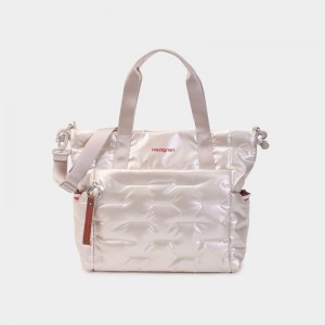 White Beige Women's Hedgren Puffer Tote Bags | AQW6094IH